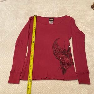 Women’s Ribbed Harley Davidson Long Sleeve Shirt Mauve in color